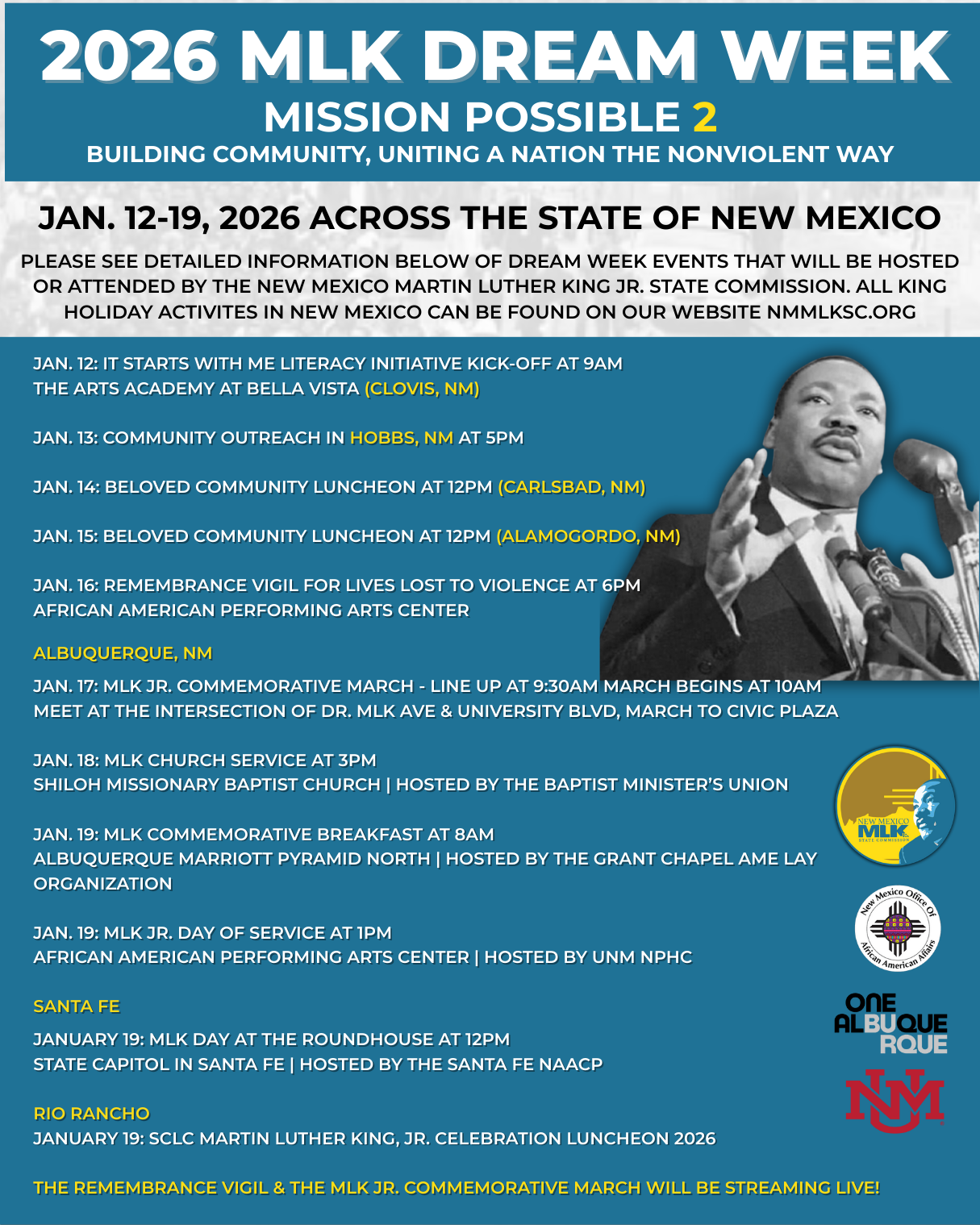 Flyer for 2026 MLK Dream Week